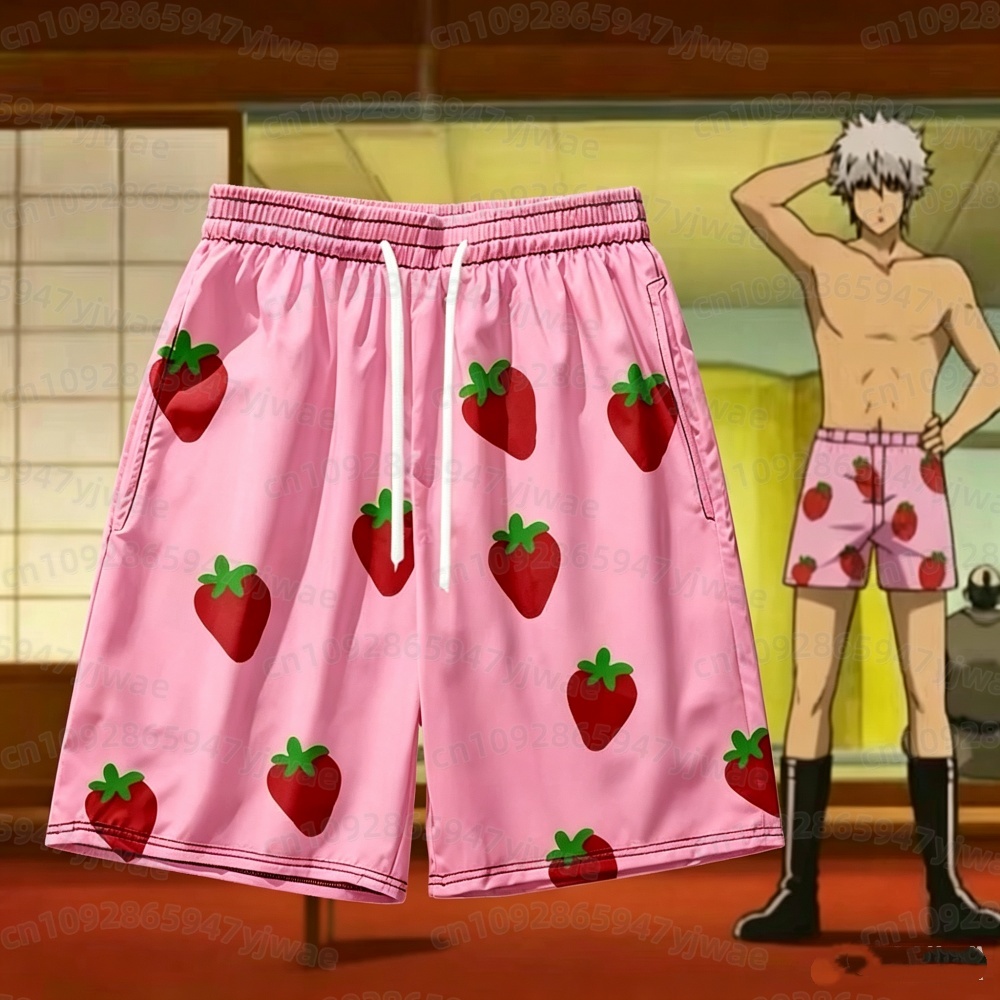 Anime Cosplay Pink - Calções Curtos Masculinos Rosa Morango 2026,