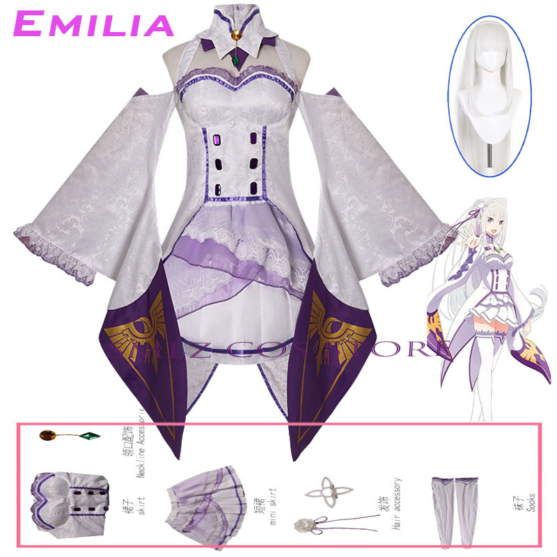 Anime Cosplay Girl Costume - Fantasia de Cosplay Emilia do Anime