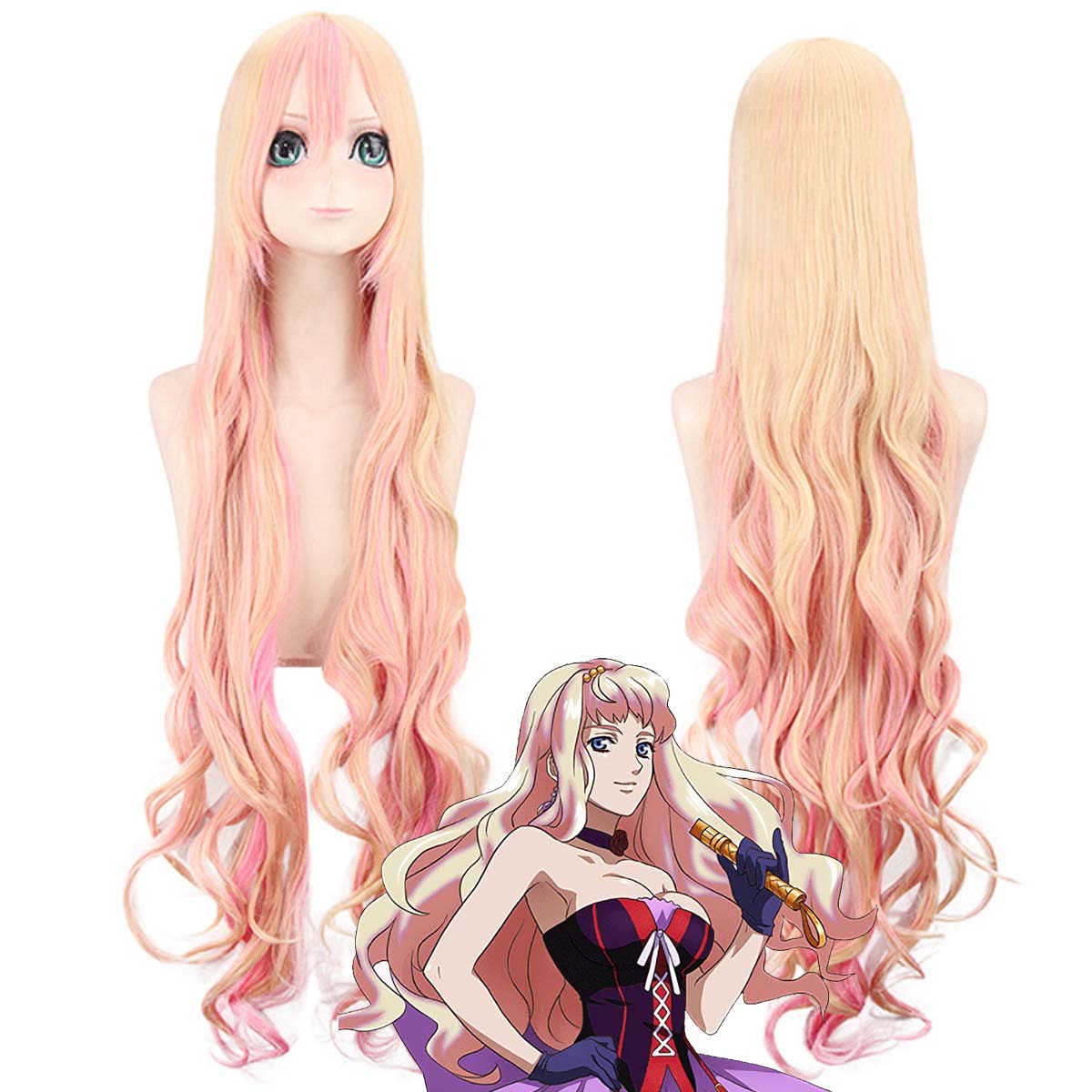 Anime Cosplay Nome - Peruca de cabelo sintético ondulado longo