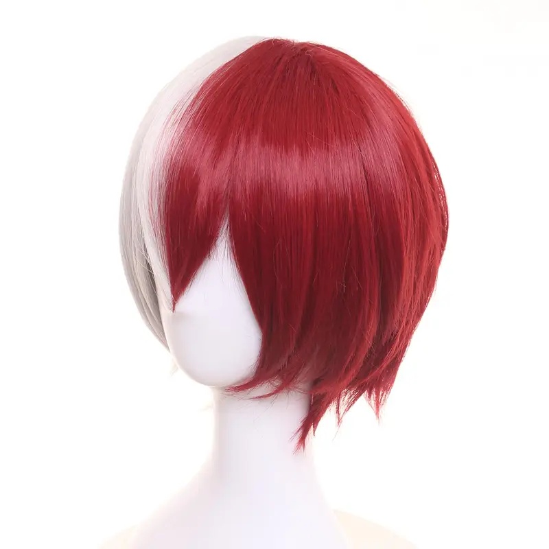 Anime Cosplay With Red Hair - Peruca Curta Branca e Meio Vermelha