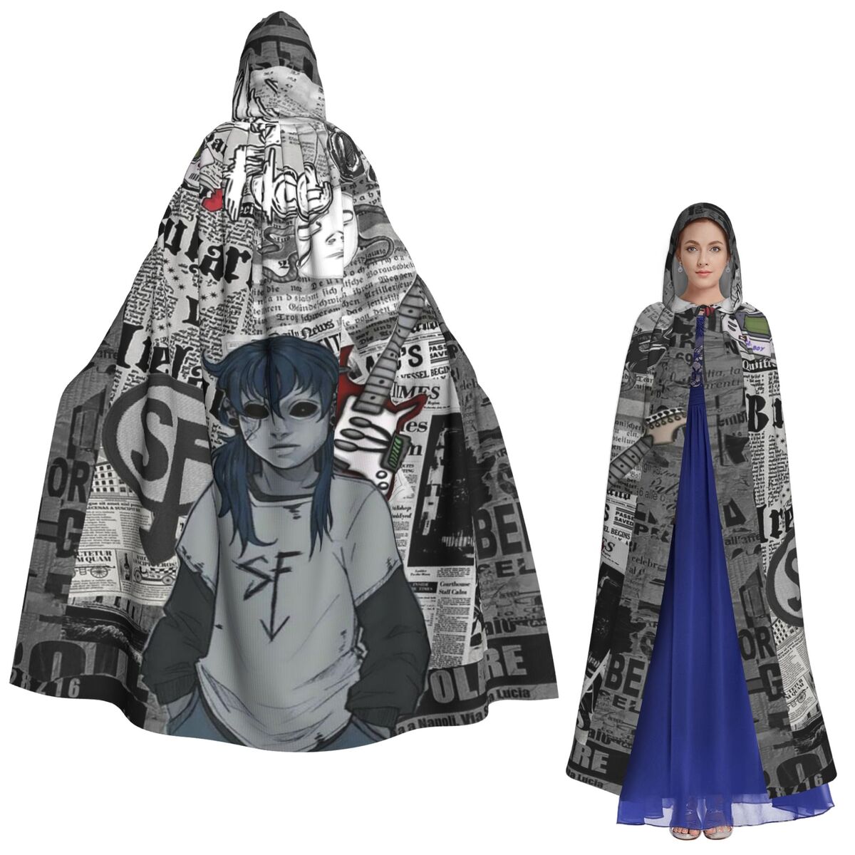 Anime Cosplay Face - Capa Longa com Capuz de Bruxa
