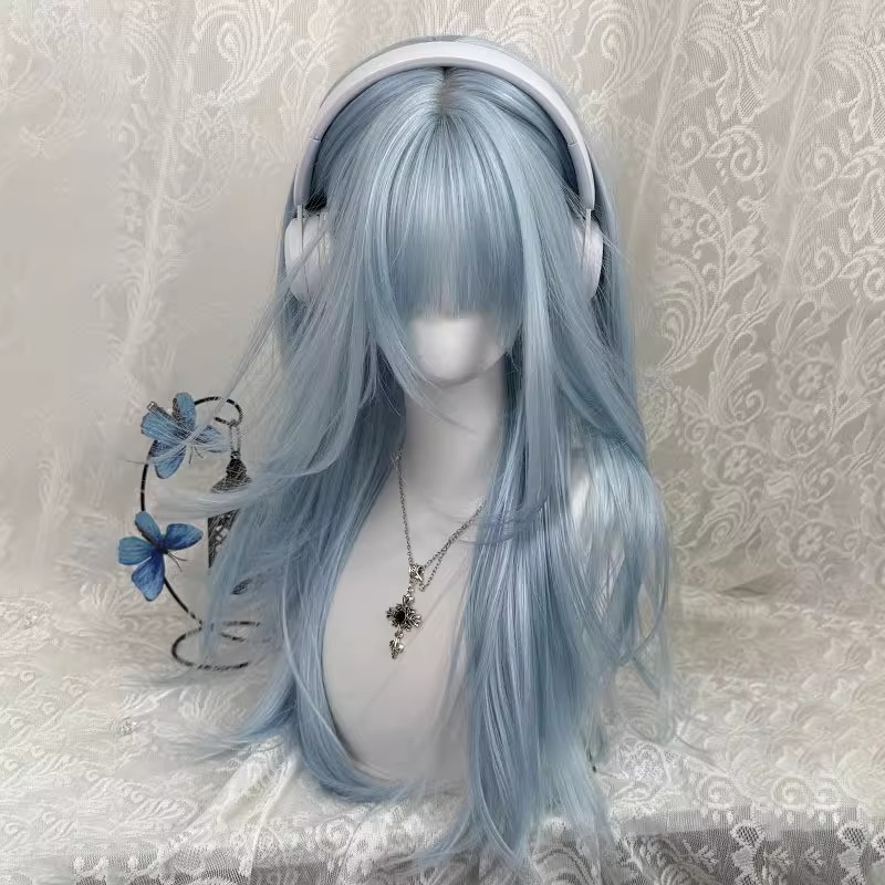 Peruca Longa Lisa Azul Pastel  - Anime Cosplay Thick avaliação e preço