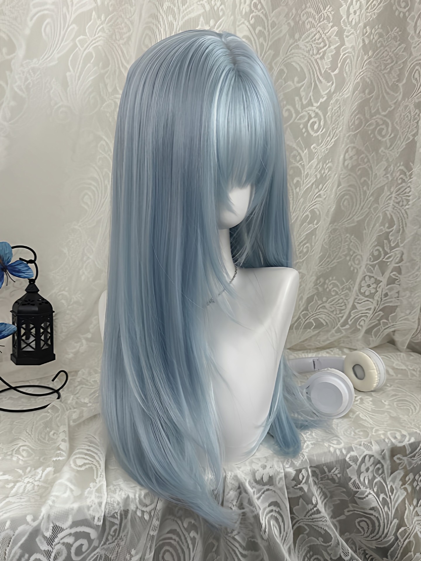 Peruca Longa Lisa Azul Pastel  - Anime Cosplay Thick avaliação e preço